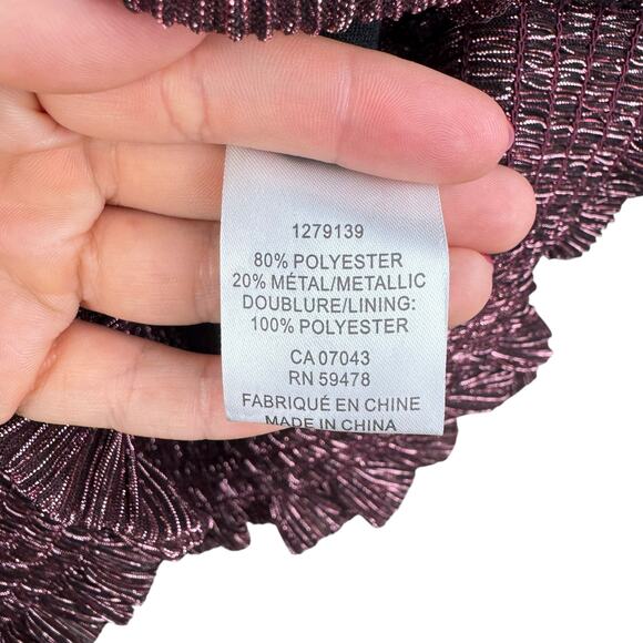 Joie Black & Pink Metallic Textured Ribbed Smocked Waist Long Sleeve Blouse - Picture 10 of 11